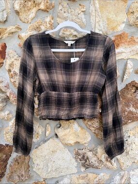 Sim & Sam top plaid Long Sleeve crop